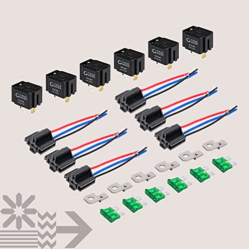 6 Pack 4Pin 12V Bosch Style Fused Relay Switch Kit [Interlocking Harness Socket Holder] [14 AWG