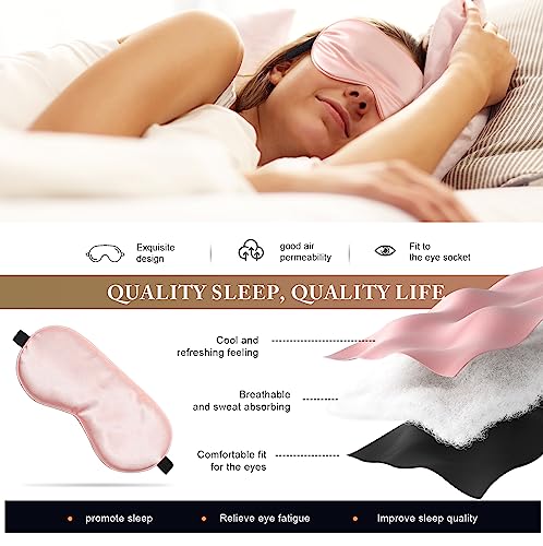 Sleep Mask Silk Eye Mask for Sleeping, Super Soft Blackout Eye Mask for Women Men, Side Sleeper Eye Covers for Sleeping with Adjustable Straps, Travel Eye Mask, 3 Pack
