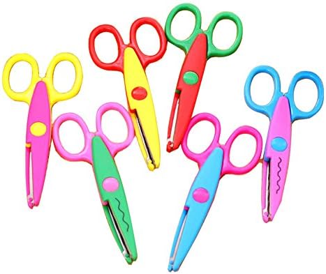 Fengirl 5 Inch Length Creative Scissors School Smart Paper Decorative Wave Lace Edge Scissors - Set of 6 - Assorted Colors For Scrapbook Crafts and Gift Card GiftCard (Pack of 6 - 5")