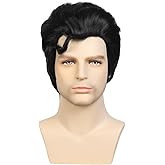 WildCos Short Black Cosplay Wig Halloween Party Synthetic Fiber Hair Costume Wig for Men
