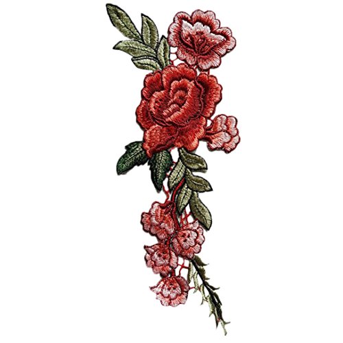 Hot Sale! AMA(TM) 2PCS DIY Embroidered Roses Floral Collar Iron On Applique Sew Patch Sticker Badge Garment Decoration Craft (A-Red)