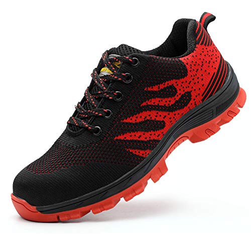 SUADEX Work Shoes for Men and Women, Industrial Construction Outdoor Casual Steel Toe Sneakers, Waterproof Puncture Proof Safety Unisex Footwear, Red-42