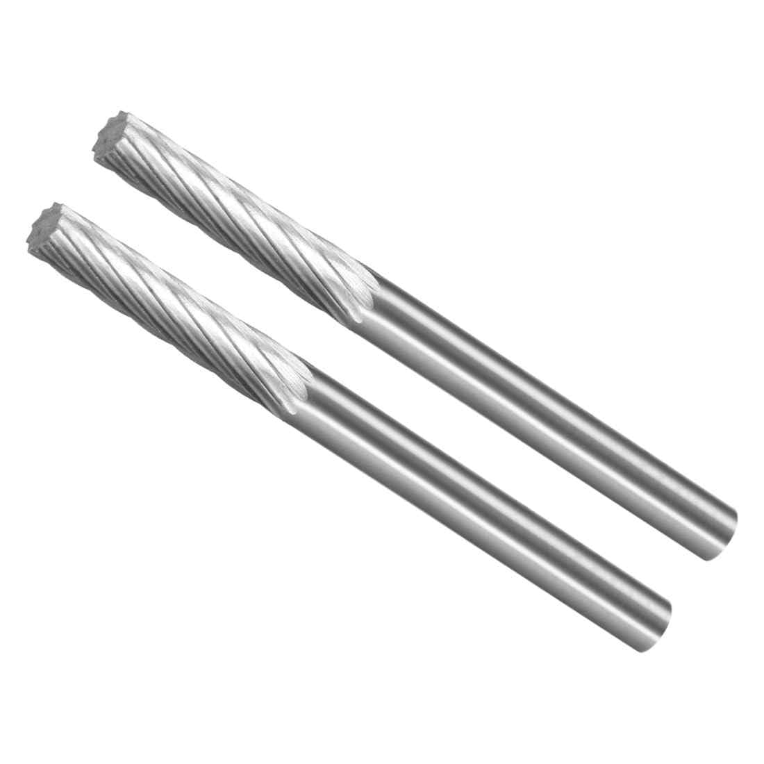 CoCud Tungsten Carbide Rotary Burrs File, 1/8" Shank 1/8" Dia, Single Cut Cylinder Shape Rotary Burrs Tool - (Applications: for Metal Carving), 2-Pieces