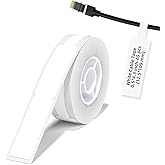 Label Maker Tape NIIMBOT D11 Cable Label Print Paper 0.5"*4.3" Standard Laminated Office Labeling Tape Replacement for D11 Handheld Label Machine Waterproof Tear Proof 1 Roll 65 Pcs Cable(White)
