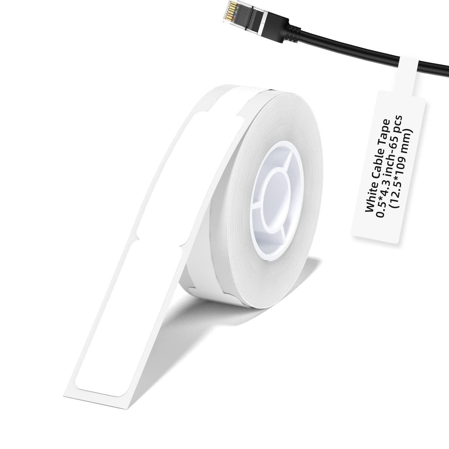 Label Maker Tape for NIIMBOT D11/D110/D101, Cable Label Sticker, Waterproof Tear Proof Thermal Paper 0.5"x4.3" (12.5x74mm),65 Per Roll(White)