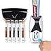 Wikor Toothbrush Holder Automatic Toothpaste Dispenser Set Dustproof with Super Sticky Suction Pad Wall Mounted Kids Hands Free Toothpaste Squeezer for Family Washroom bathroom