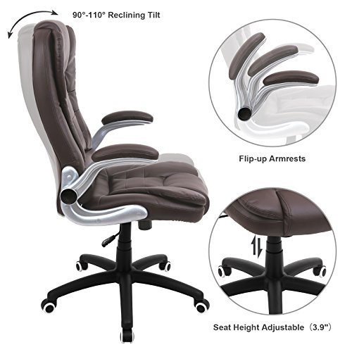 SONGMICS Thick Office Chair Executive Chair with Large Seat and Tilt Function Swivel Computer Chair Brown UOBG51BR