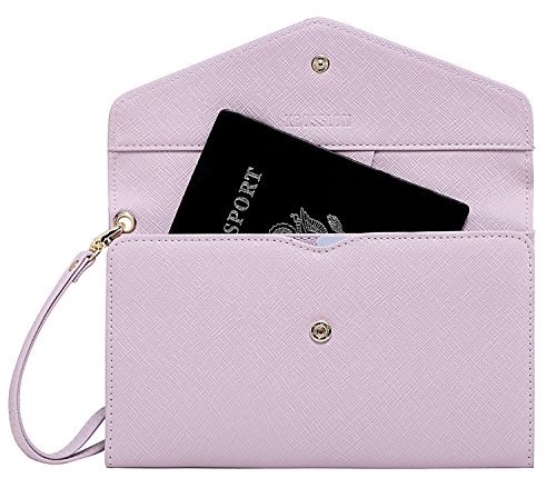 Krosslon Rfid Passport Holder Wristlet Travel Wallet Trifold Documents Organizer Slim Purse, Fit US UK CA Passport Cover Traveling Accessories for Women, Pale Mauve(207#) - Thumbnail 7