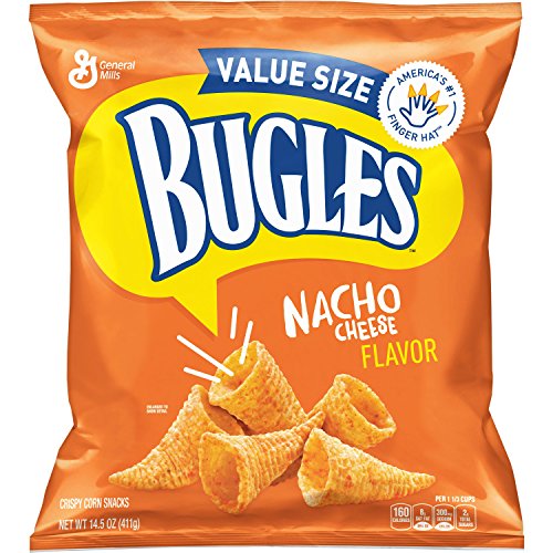 Bugles Nacho Cheese Flavor Crispy Corn Snacks Bag, 14.5 Ounce