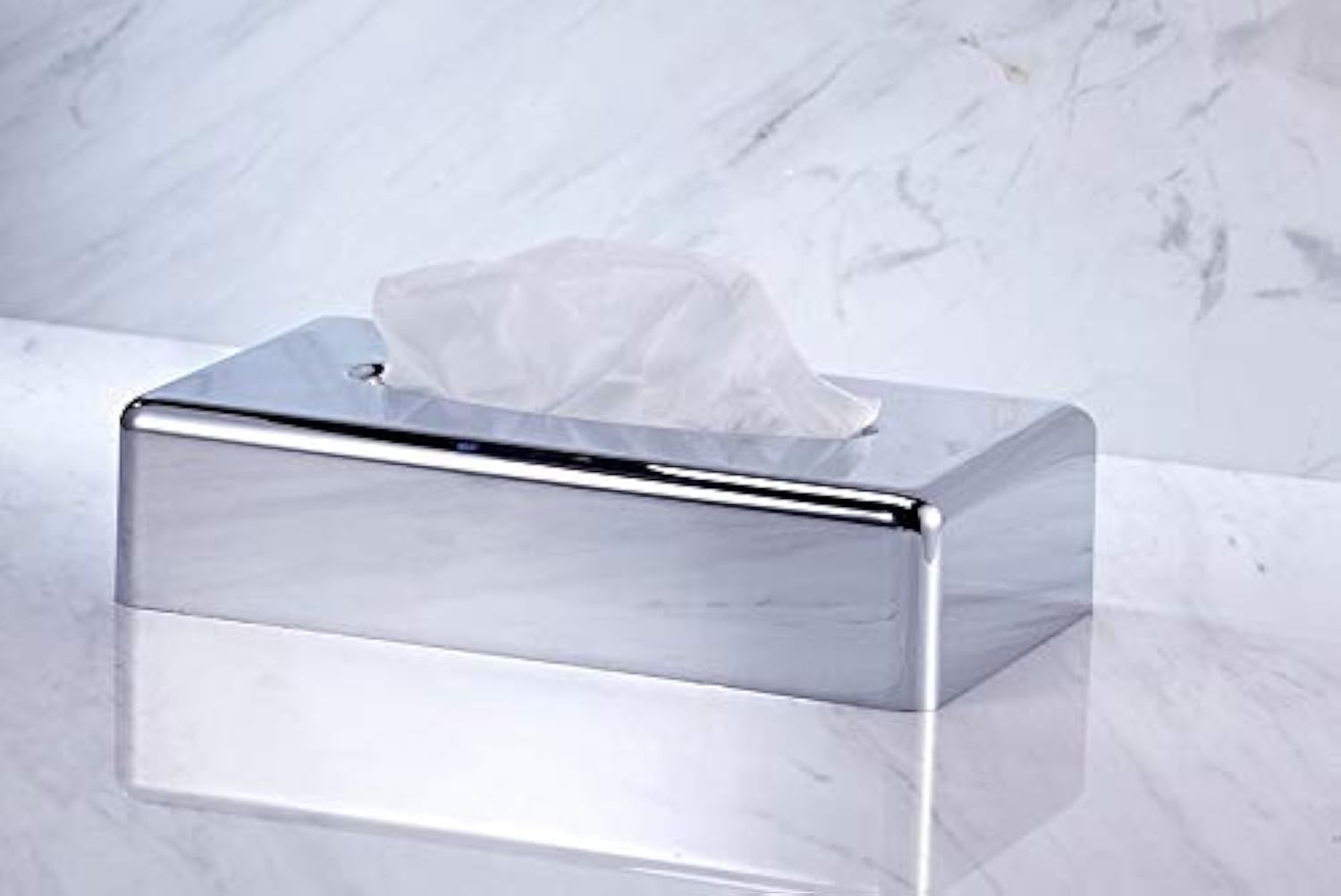 VINN DUNN OBLONG Tissue Dispenser Chrome, Rectangle Facial Tissue Box Holder Kleenex Flat Napkin Dispenser for Bathroom Vanity Countertops (Chrome silver)