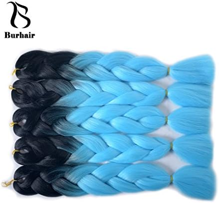 Burhair Jumbo Braiding Hair Synthetic Kanekalon Fiber Ombre Twist Braid Hair Extension 24 Inch 5 pieces/lot (Black-Blue)