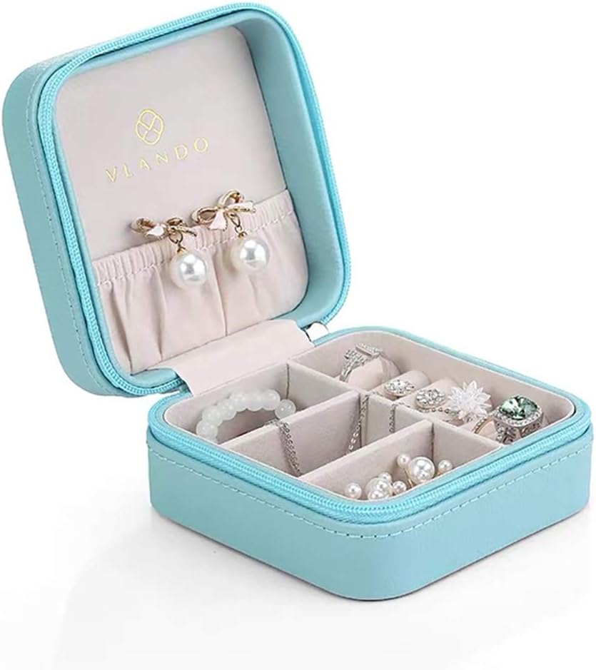 Vlando Small Travel Jewelry Box Organizer Display Case for Girls Women Gift Rings Earrings Necklaces Storage, Blue: Home & Kitchen
