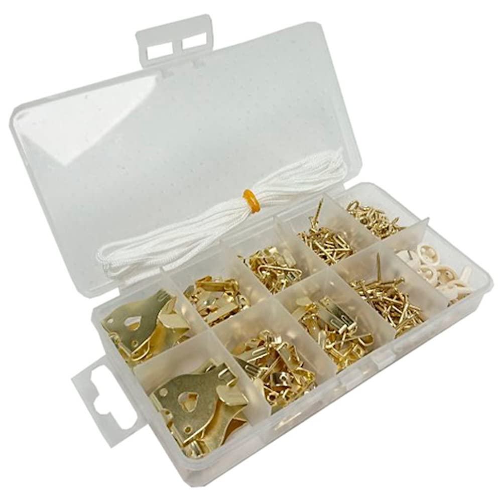 Merriway BH06589 (142 Pcs) Assortment Hooks, Pins, Picture Cord & Screw Eyes in a 10 Compartment Carry Case - Pack of 142 Pieces