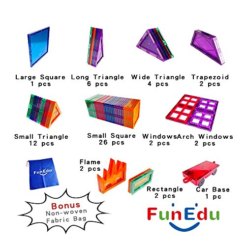 60-piece Magnetic tiles Building Blocks Toys Set, Powerful Magnets, Various Shapes, One Magnetic Wheel Base, Four Magnetic Windows, One Bonus Bag, for Kids, Toddlers - Thumbnail 5