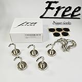 Strong 44 LB Neodymium Magnetic Hooks - Best For Hang Gadgets Indoor / Outdoor Use - Set of 5 Magnetic Base with 10 Steel Hooks - 5 Small and 5 Large Plus 3M Non Scratch Stickers