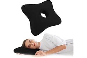 Wuronsa Ear Piercing Pillow, Upgrade Soft Memory Foam Ear Pillow for Side Sleepers, Pillow with Ear Hole for Ear Pain Relief, CNH Pillow for Ear Piercings, Earplugs, Headphones (Black)