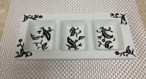 Tuscany Fleur De Lis, Just Black & White Ceramic Relish Tray14-1/2"L, 87326 by ACK