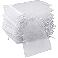 Tojwi 50pcs Organza Bags-Mix Color 3.54''x4.33''(9x11cm) Satin Drawstring Organza Pouch Wedding Party Favor Gift Bag Jewelry Watch Bags (White)