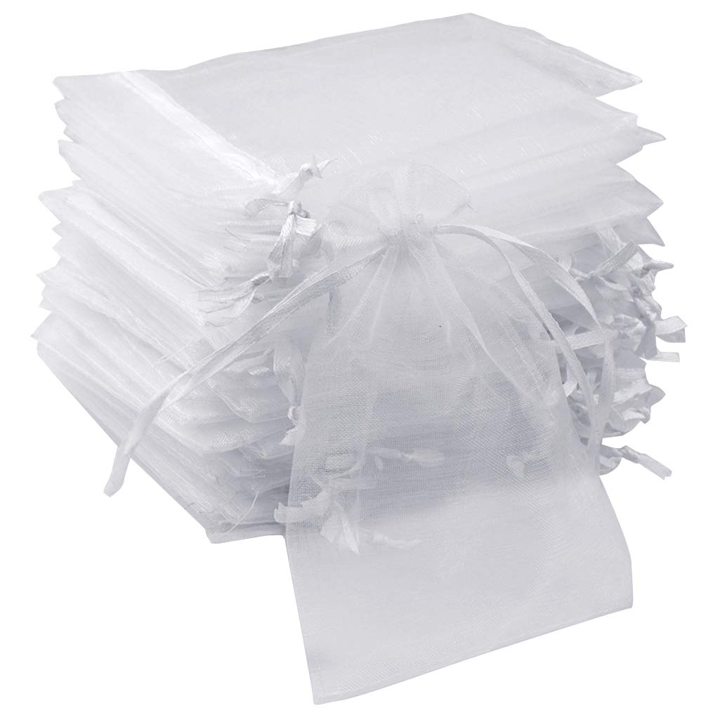 Photo 1 of Tojwi 50pcs Organza Bags-Mix Color 3.54''x4.33''(9x11cm) Satin Drawstring Organza Pouch Wedding Party Favor Gift Bag Jewelry Watch Bags (White)