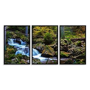 3 Piece Framed Canvas Wall Art for Living Room, Bedroom Waterfall in Deep Forest of Croatia Canvas Prints for Modern Home Decoration Ready to Hang - 16"x24"x3 Panels