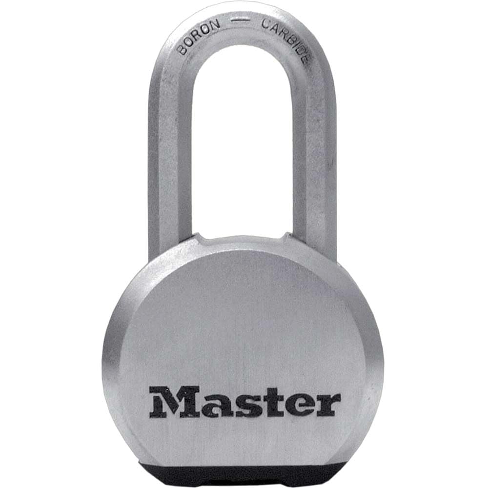 MASTER LOCK Heavy Duty Padlock, Security Level 9/10, Outdoor, Keyed, Stainless Steel, Weatherproof, Long Shackle