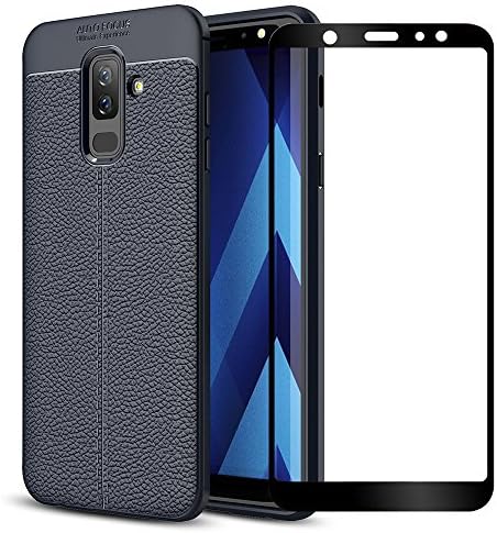 Galaxy A6 Plus 2018 Case, ZHFLY [ Anti-Scratch ] Ultra Thin Flexible Shock Absorbent Silicone Rubber TPU Protective Cover &amp; 2.5D Tempered Glass for Samsung Galaxy A6 Plus 2018 (Blue)