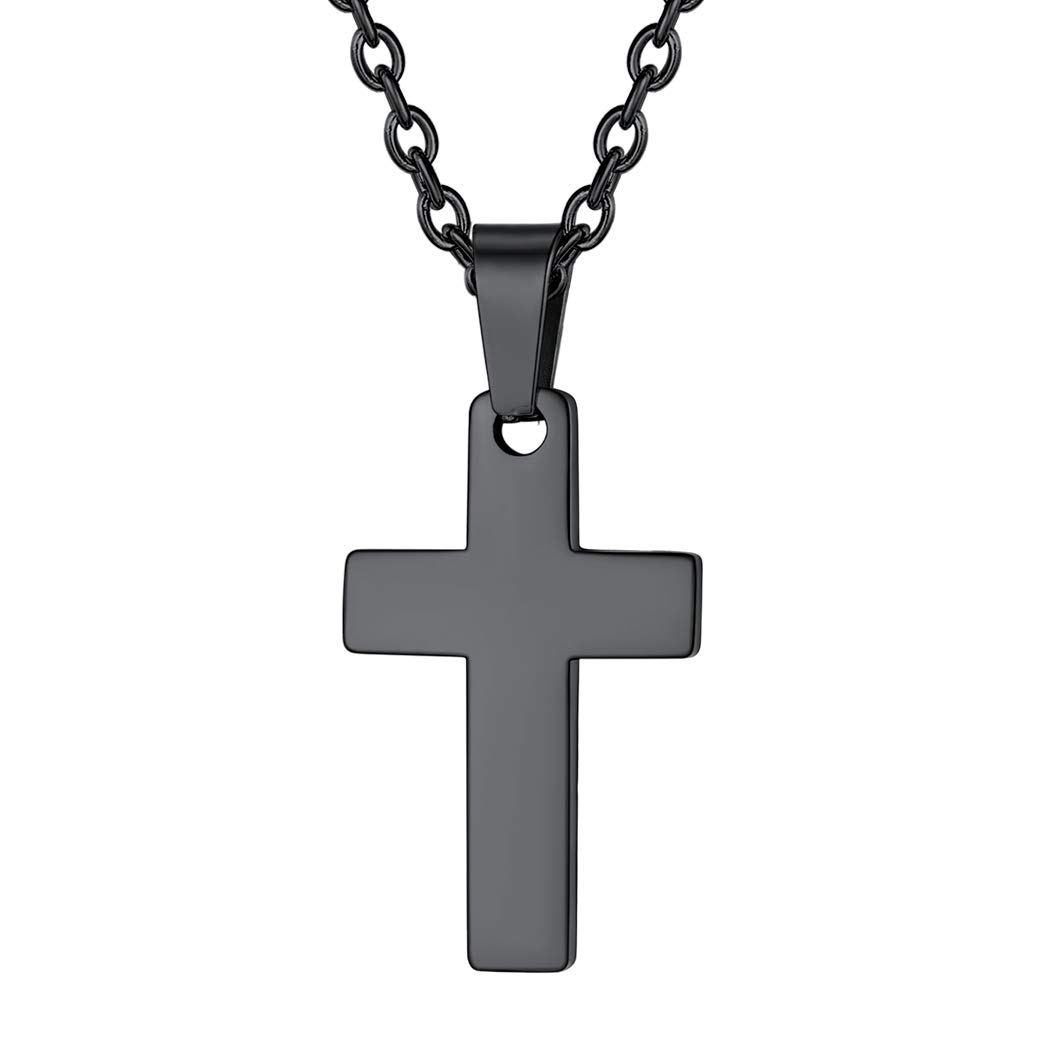 Suplight Christian Religious Jewellery Cross Necklace for Men Women Cross Pendant Stainless Steel Simple Plain Cross Necklace Black Plated