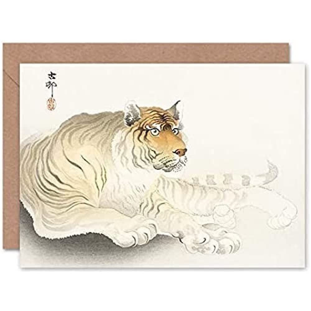 Fine Art Prints CLBIO0076 Tiger Watercolour Ohara Koson Greeting Card With Envelope Inside Premium Quality, 12.5 x 17.5 cm