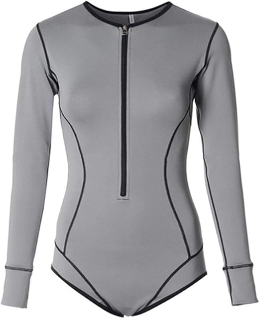 XYZDZ Mode Badeanzug Damen SportBadeanzugBody mit Langen Ärmeln Plus Size Reißverschluss vorne