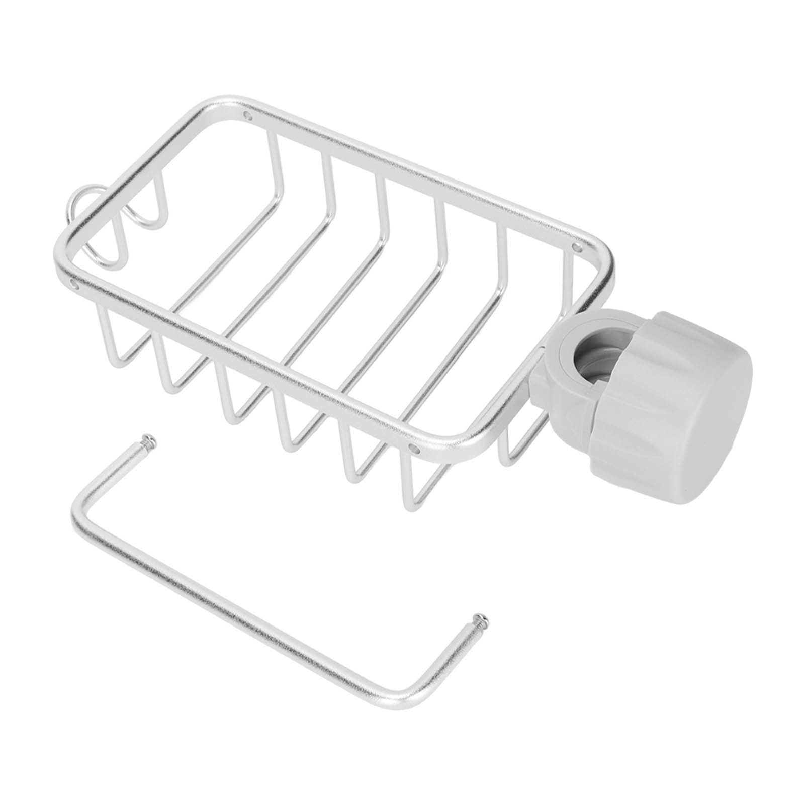 Kitchen Faucet Storage Rack Sink Faucet Sponge Holder Sink Organizer Hanging Drain Rack with Towel Shelf for Soap Sponge Brush (Silver)