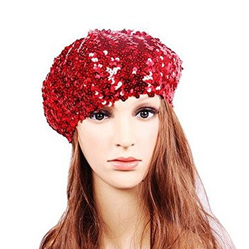 CHUANGLI Bling Sparkle Sequine Beret Hat Performance Shining Cap for Dancing Party Gold