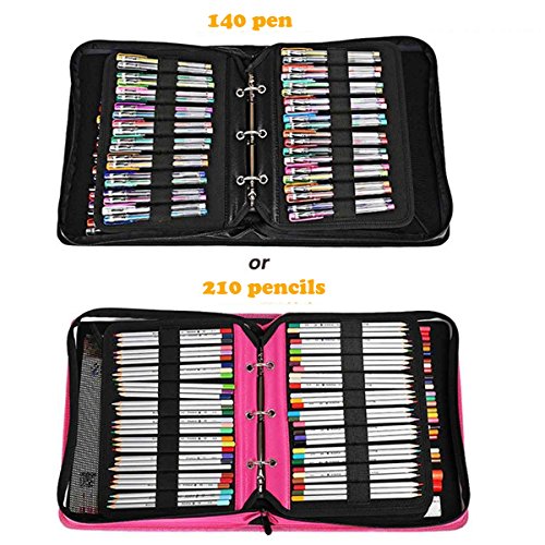 JAKAGO 210 Slots Pencil Case PU Leather Pencil Holder Sleeve Pen Bag with Adjustable Removable Strap Snap Hook for Watercolor Pencils, Colored Pencils, Gel Pens, Cosmetic Brush,Eraser (green)