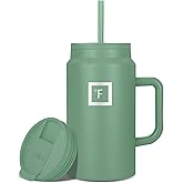IRON °FLASK Co-Pilot Insulated Mug w/Straw & Flip Cap Lids - Cup Holder Bottle for Hot, Cold Drink - Leak-Proof - Water, Coffee Portable Travel Mug - Sage, 50 Oz