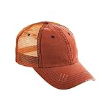 Wholesale Low Profile Unstructured Herringbone Cotton Twill Distressed Mesh Trucker Caps (Orange) - 19778