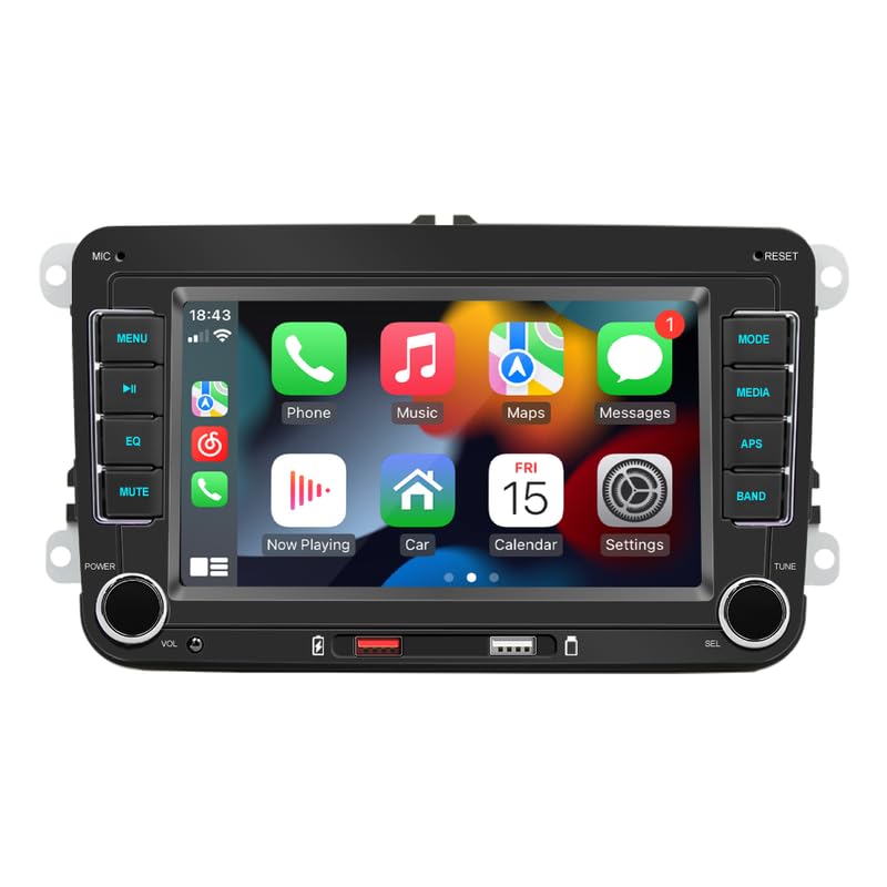 Automodz for Volkswagen VW Wireless Apple CarPlay Android Auto MirrorLink Double Din Car Stereo, 7 Inch Display with Bluetooth, Golf MK5 6 Passat Caddy Polo Tiguan Scirocco Octavia Fabia Seat Leon