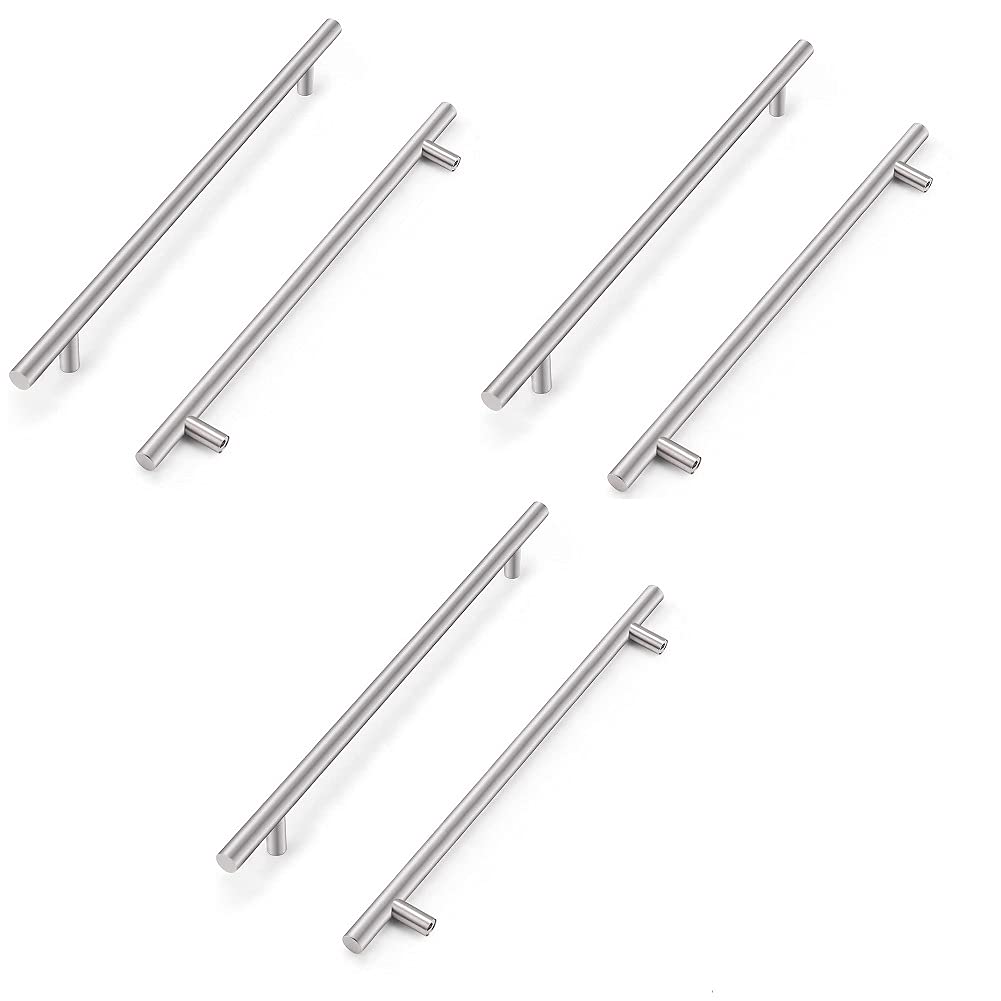 ANSIEDIO 6 Pack Cupboard Handles, Stainless Steel T Bar Kitchen Cabinet Handles Furniture Door Drawer Knobs Pulls (192mm Hole Centers)