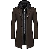 Lamgool Men's Winter Wool Blend Long Coat Single Breasted Overcoat with Removable Hood
