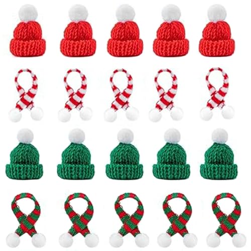 Mini Santa Hats and Mini Christmas Scarf Set for Craft,Mini