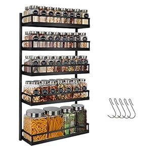 X-cosrack Kruidenrek voor wandmontage, 5 etages, in hoogte verstelbare hangende kruidenhouder, organizer voor keukenkast…