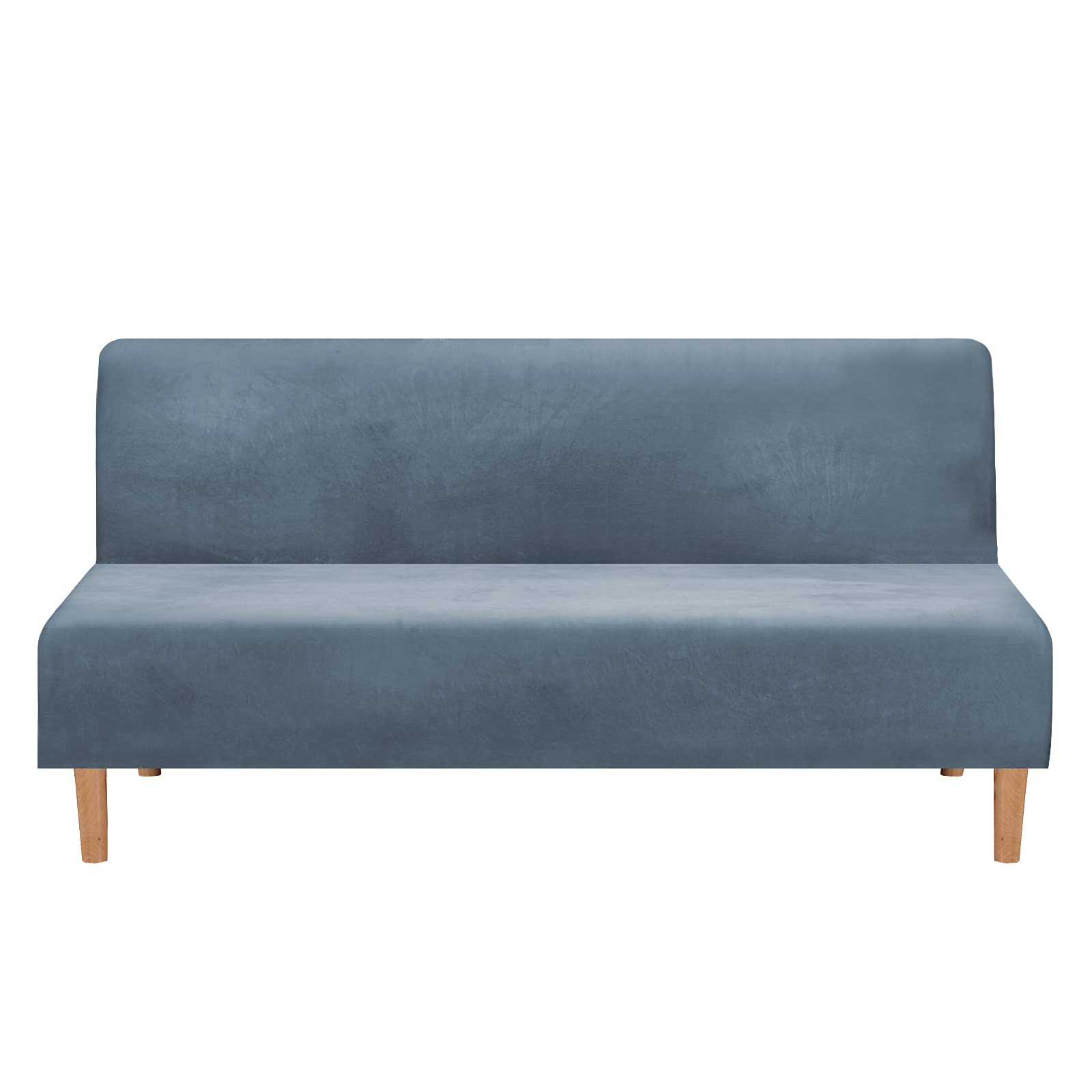 Mingfuxin Armless Sofa Bed Covers, Stretch Velvet Futon Couch Cover Thick Soft Cozy Sofa Bed Slipcover Furniture Protector Armless Folding Sofa Bed (Thick Velvet | Gray Blue)