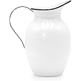 Red Co. 9.5” Decorative Vintage Metal Centerpiece Flower Vase with Handle, White/Black Rim