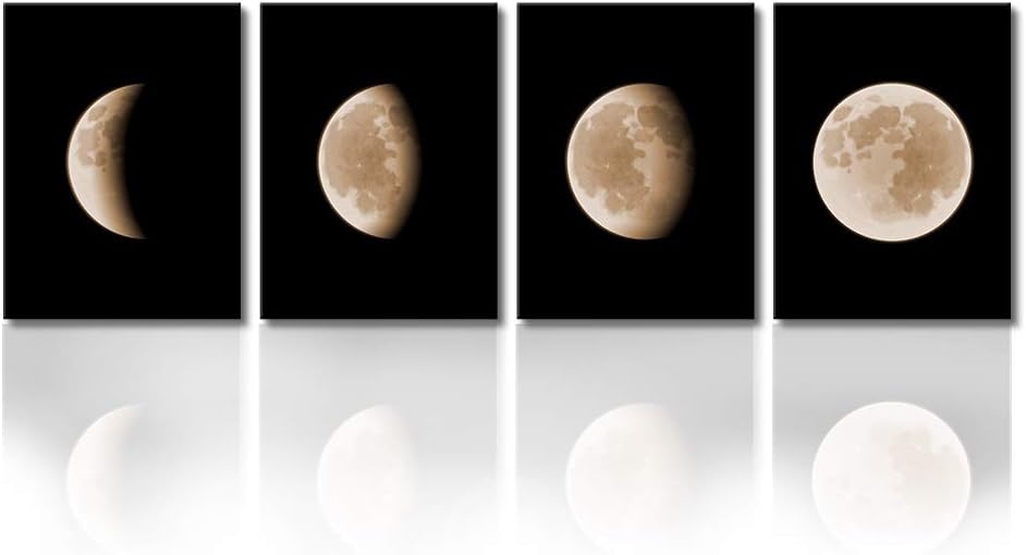 Picabala Moon Canvas Wall Art Decor Modern Abstract Space Painting Photo Giclee Print on Canvas Large Framed and Stretched Artworks Decorative Hanging Wall Picture for Home Office Decoration-12”×16”