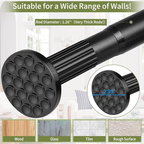 Tension Curtain Rod 51-145In(4.25-12.08Ft), Extra Long Outdoor Curtain Rod No Drilling for Window or Patio, Adjustable Spring Shower Rod, Never Rust, Rod Diameter 1.26In-Black