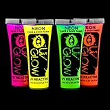 Uv Glow Blacklight Face and Body Paint 0.34oz - Set of 4 Tubes - Neon Fluorescent