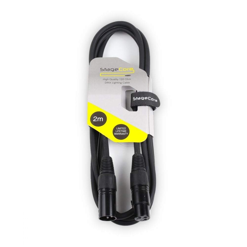 StageCore 2 Metre 3 Pin XLR Male - 3 Pin XLR Female DMX Cable Lead Black