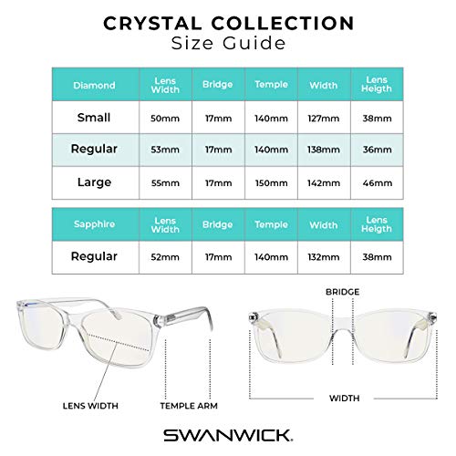 Swanwick: Crystal Day Swannies - Premium Blue Light Blocking Glasses - Virtually Clear Lens to Block Harmful Blue Light from Gaming PC, Laptop and Smartphone Glare - Digital Eye Strain Protection