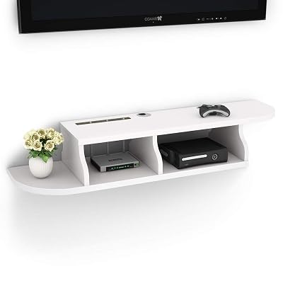 Tribesigns 2 Tier Modern Wall Mount Floating Shelf TV Console 45.2x10.6x7 inch for Cable BoxesRoutersRemotesDVD PlayersGame Consoles White