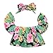 2017 Baby Girls Off Shoulder Boho Print Floral Blouse Top + Bandage Headband Outfit Set (4-5 Years, A)