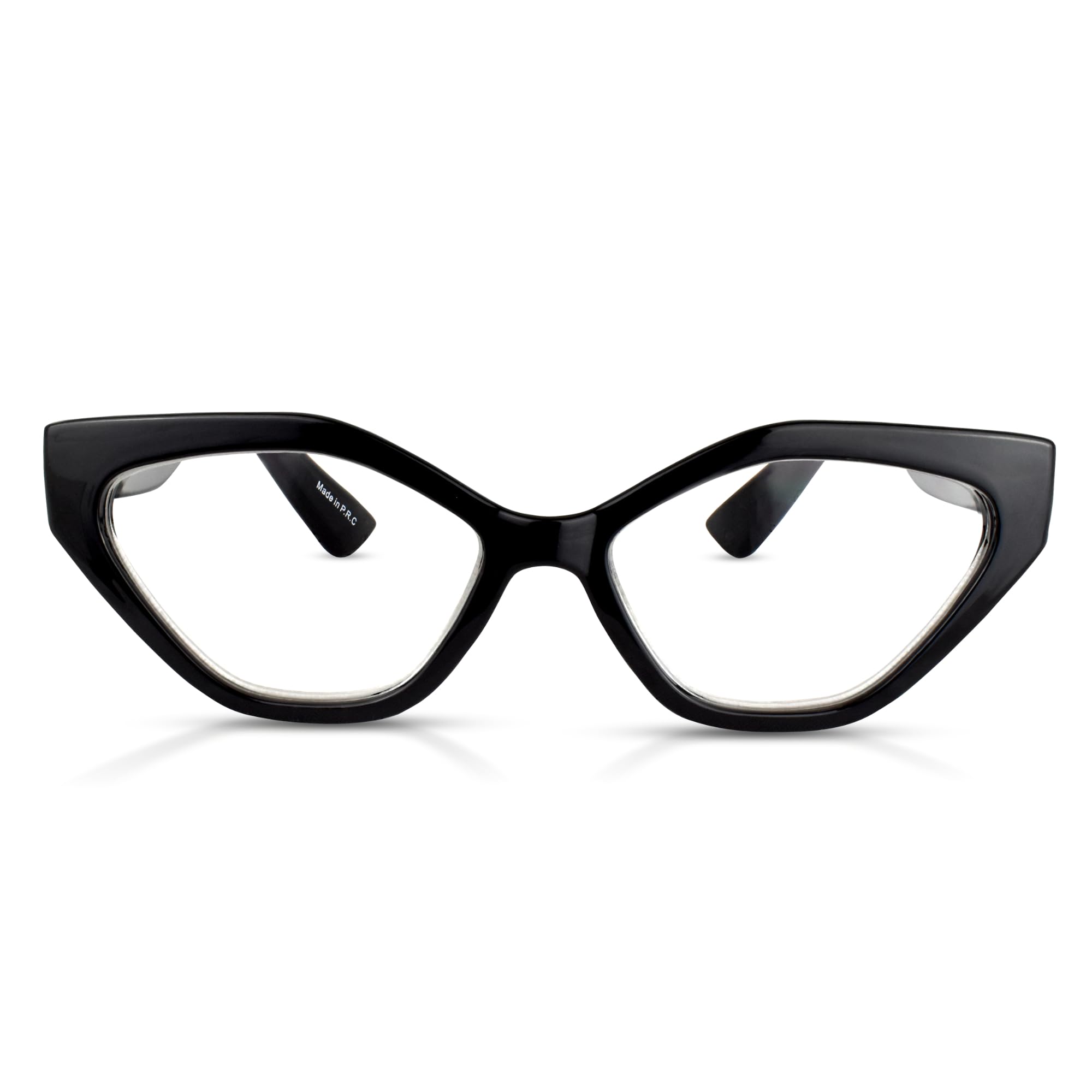 Photo 1 of ***ONE LENS MISSING***Black Geometric Cat Eye Reading Glasses for Women with Funky Look & Clear Vision - Sturdy Magnifying Glasses for Reading - Flexible for all Face Shapes Fashion Cheaters for Women - Womens Readers 2.75