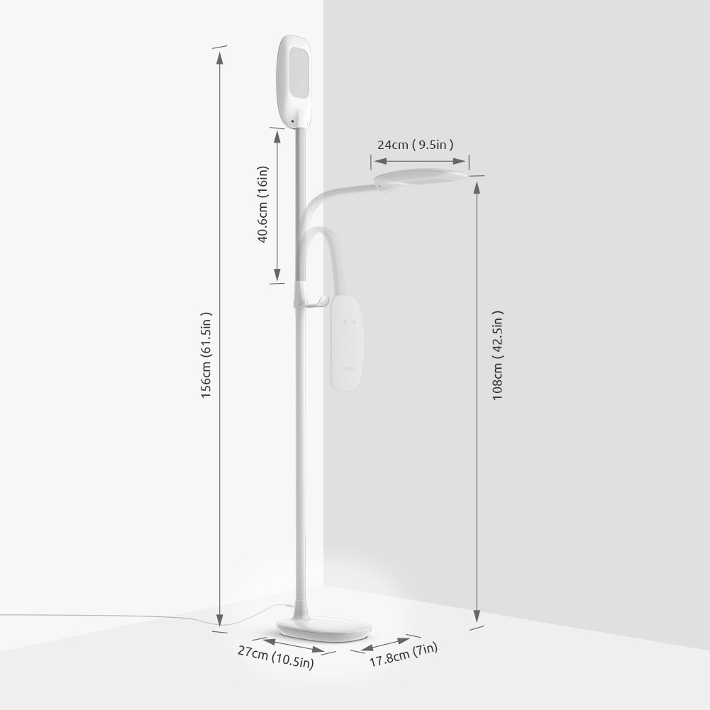 Aglaia LED Reading Floor Lamp, Dimmable Standing Lamp with Gooseneck for Living Room, Eye-Cared Touch Control Light, 11W, 3 Color Modes, 4-Level Dimmer – White